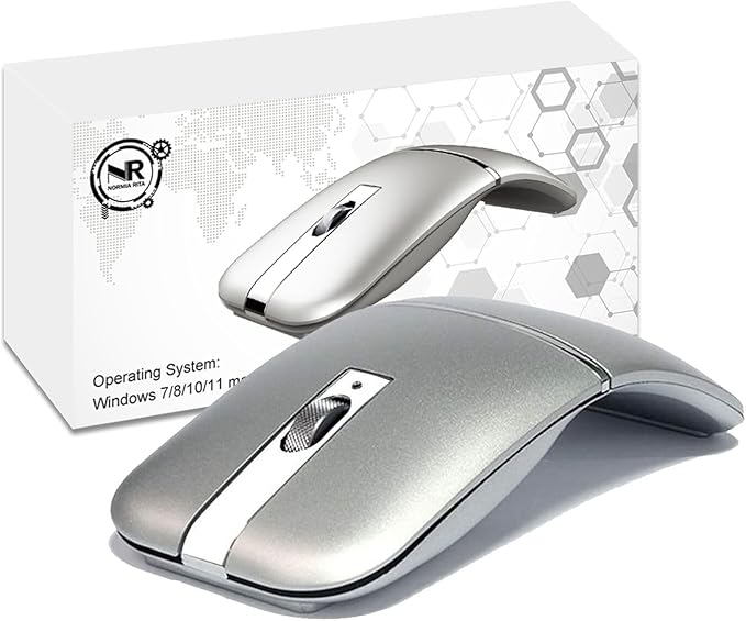 Foldable Arc Wireless Mouse Silent Click Bluetooth 5.0 and 2.4GHz Dual Modes Portable Curved Mouse for Home, Office, Travel (Silver)