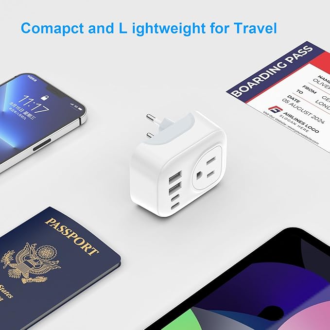 European Travel Plug Adapter, International Plug Adapter with 2 AC Outlets 4 USB Ports(2 USB C), Type C Europe Power Plug Charger for US to Europe EU France Spain Germany Iceland Italy