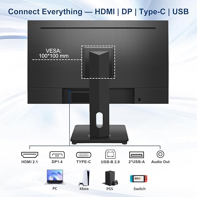 Touch Screen Monitor, Touchscreen Monitor 27'' QHD 2560x1440 100Hz, Touch Screen Monitors w/ 10-Point Touch, Built-in Speakers, Type C, VESA, Stylus Pen, Perfect for Bar, Gym, Business, Black