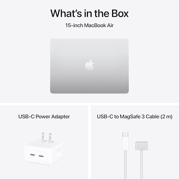 Apple 2025 MacBook Air 15-inch Laptop with M4 chip: Built for Apple Intelligence, 15.3-inch Liquid Retina Display, 16GB Unified Memory, 512GB SSD Storage, Touch ID; Silver with AppleCare+ (3 Years)
