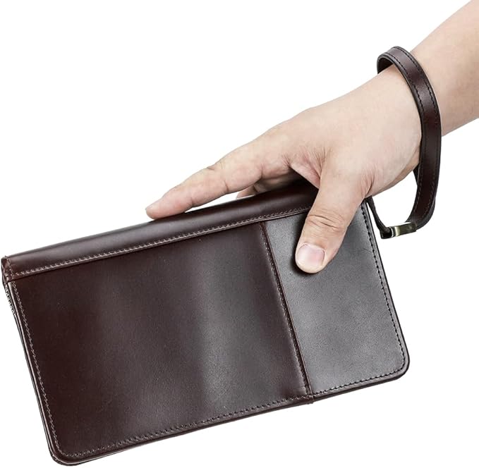 CONTACTS Travel Passport Wallet for Men Leather Family Passport Holder Travel Clutch Wallet Zipper Wrist Card Purse RFID Blocking with 13 Card Slot Fit up 4 Passports