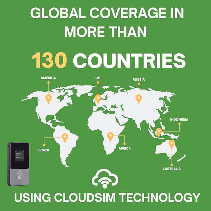 Cloud Portable WiFi Hotspot for Travel | 4G LTE Mobile Internet (USA &130+ Countries) | No SIM | No Subscription Pay-as-You-Go | Multi-Carrier | Connects 8 Devices