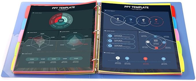 5 Tabs Plastic Dividers with 2 Clear Pockets - 6 Sets, Pocket Dividers for 3-Ring Binders, Multi-Color Binder Dividers, Total 30 Tabs