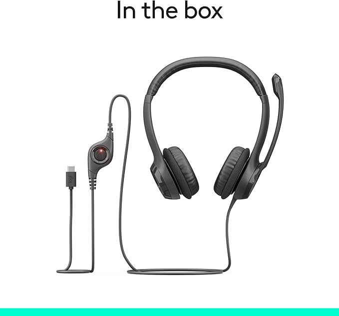 Logitech H391 Wired Headset for PC/Laptop, Stereo Headphones with Noise Canceling Microphone, USB-C, in-Line Controls, Works with Chromebook - Graphite (Pack of 12)