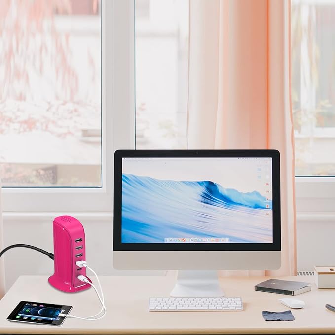 USB Charging Station Multiports Upoy, Charging Hub 6 Ports Dual Type-C, USB Tower Fast Charging for Tablets, Cellphones, Smart Watch, and More Electronic Gadgets, Portable Design, Travel Essentials