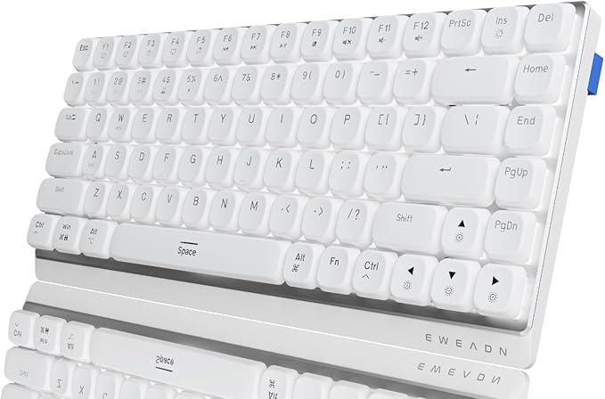 EWEADN MK84 75% Wireless Low Profile Mechanical Keyboard Tri-Mode Connect with White Backlight Mechanical Keyboards Wireless, Brown Switch Bluetooth/2.4GHz/USB-C Wired Cute Keyboard-White
