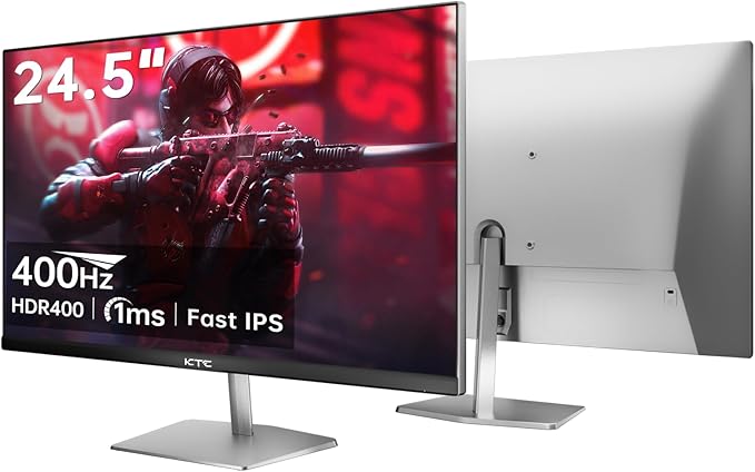 KTC 24.5 inch 400Hz 240Hz Gaming Monitor | Fast IPS 1ms | FHD 1080P Monitor | HDR 400 128% sRGB | HDMI x2, DP x2 |Tilt Adjustability Silver-Gray VESA 360Hz Monitors H25X7