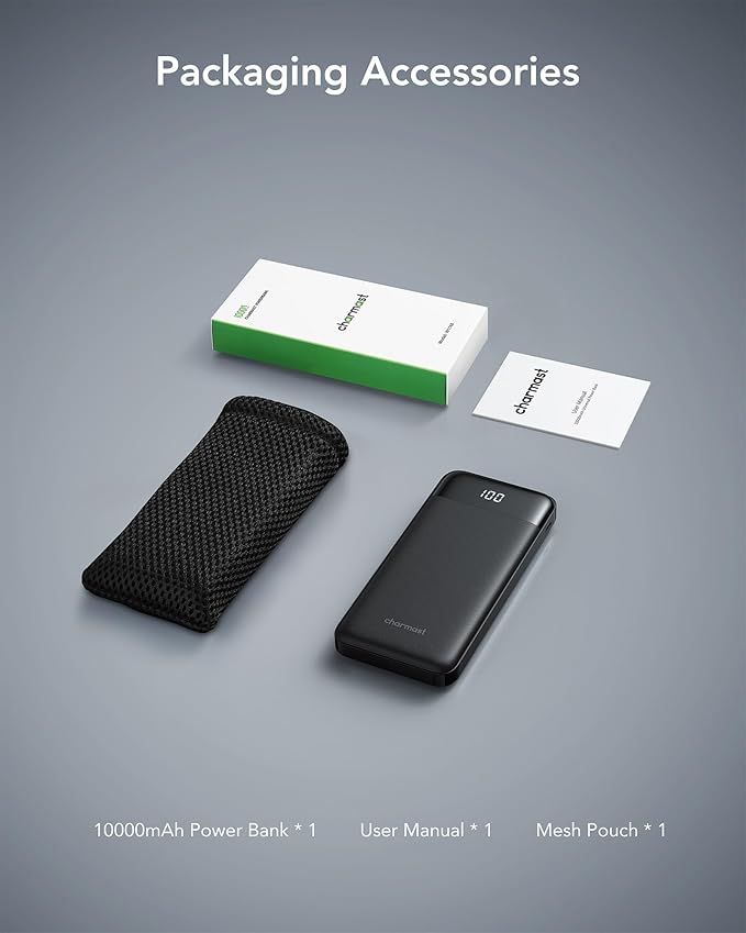 charmast Portable Charger with Built in Cables, Power Bank with Cords Wires, Slim 10000mAh Travel Battery Pack 6 Outputs 3 Inputs 3A Fast Charging for Samsung Google Pixel LG Moto iPhone iPad