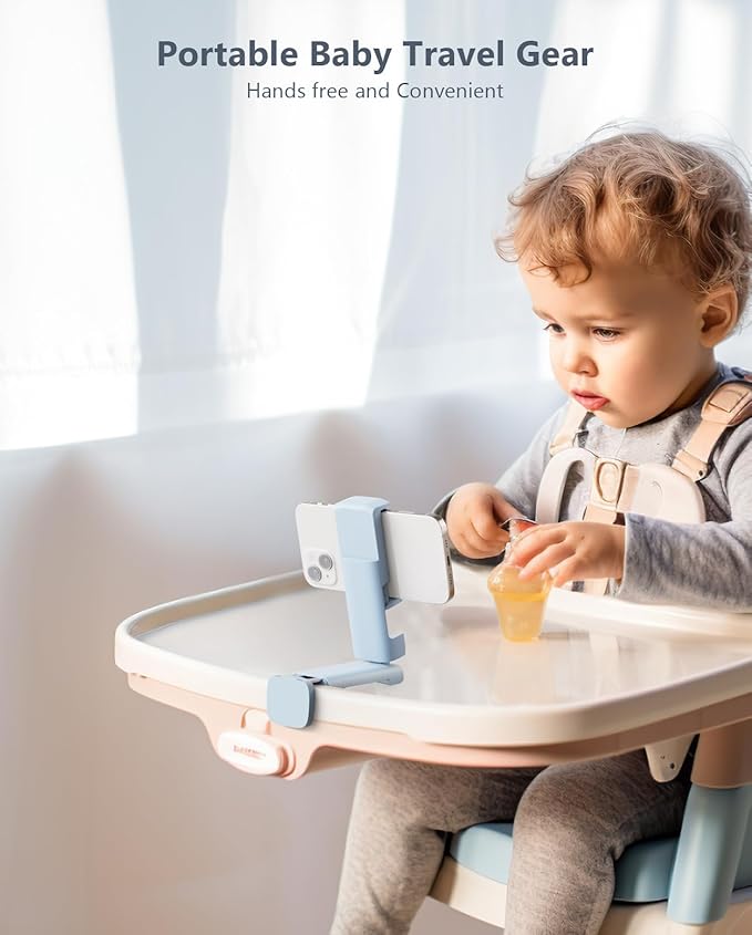 MiiKARE Travel Essentials Airplane Phone Holder, Universal Handsfree Phone Mount for Flying with 360 Degree Rotation, Travel Must Haves Phone Stand for Desk, Tray Table, Blue