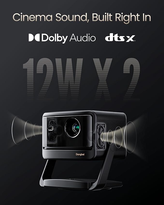 Dangbei DBOX02 Pro 4K Projector GTV, 2000 ISO Lumens, HDR10+, Dolby Audio, 3D Ready, Auto Keystone/Focus, 300" Screen, WiFi & Bluetooth Home Theater Projector for Bedroom