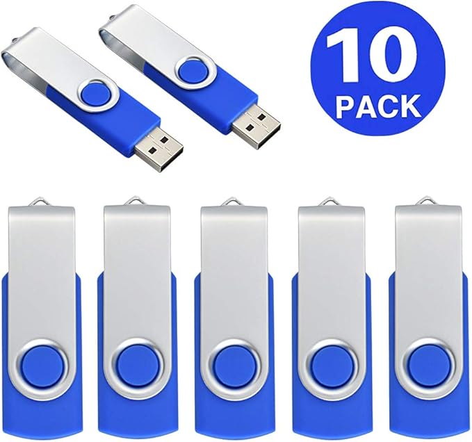 Aiibe 32 GB Flash Drive 10 Pack USB Flash Drives 32G USB 2.0 Memory Stick Thumb Drive Data Storage Swivel Keychain Design Pen Zip Drives Wholesale/Lot/Bulk (10 Pack, 32GB, Blue)