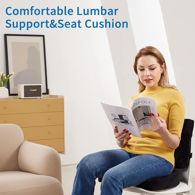 SAIREIDER Seat Cushion and Lumbar Support Pillow for Office Chair, Memory Foam Car Seat Cushions Back Support Pillows, Help Relieve Pain of Back, Lumbar, Tailbone and Sciatic Nerve(Black)