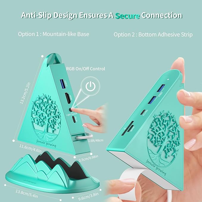 USB C HUB Multiport Adapter with HDMI 4K@30Hz, 100W PD, SD/TF Card Reader, 5Gbps 3xUSB-A and 1xUSB-C 3.0, RGB Tree 8-in-1 USB C HUB, Dock for MacBook Air, iPad, iPhone16, Laptop, etc(Green)