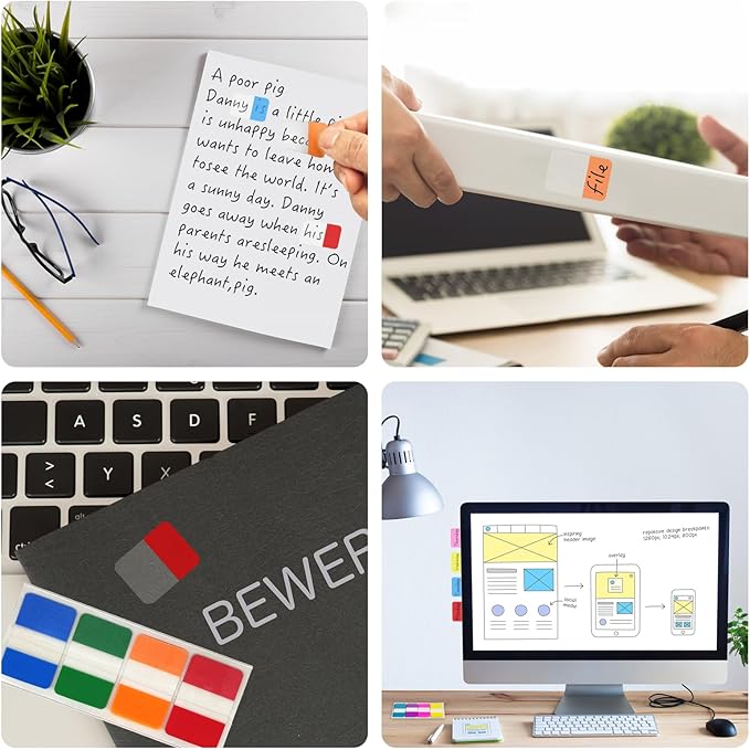 KICNIC Sticky Index Tabs 960 Pcs, 1 inch Divider Tabs Stick On, Page Marker Bookmark, Write Tab Flags Self Adhesive, 12 Dispensers, 20 Pcs/Color