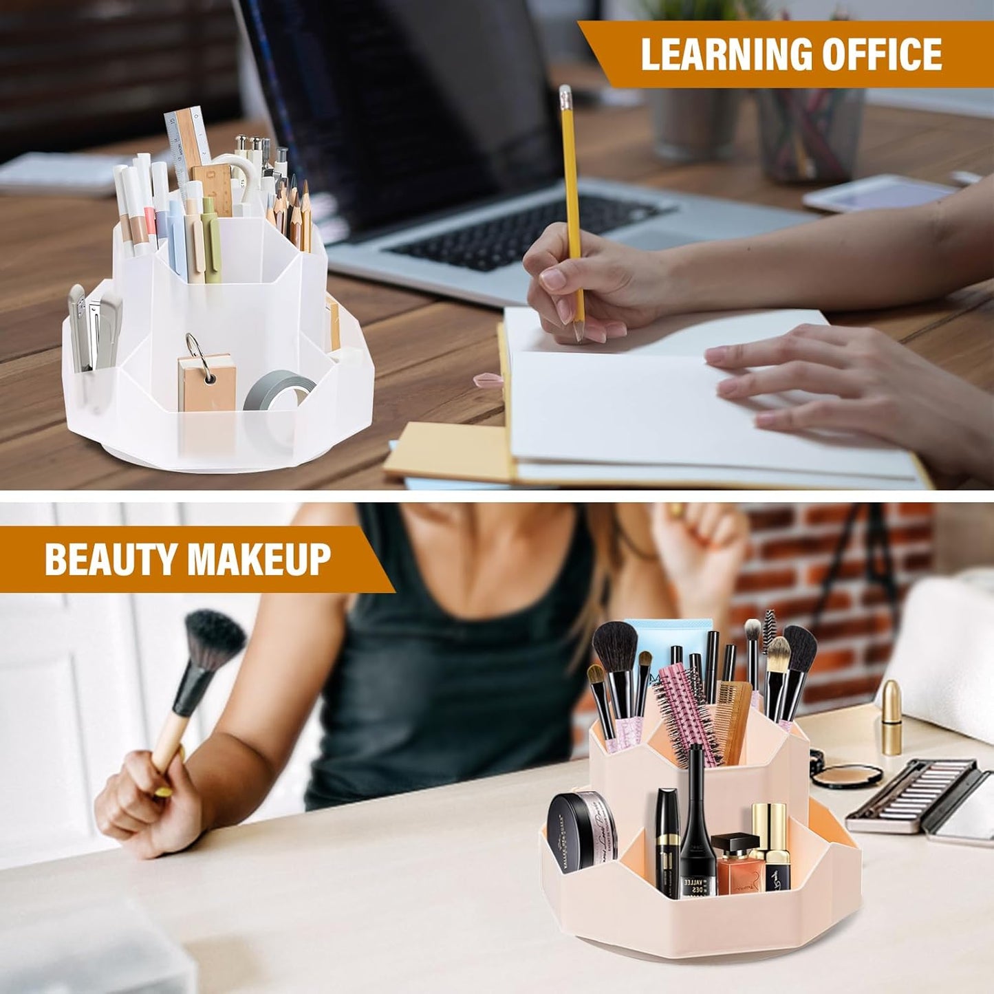 Pen Holder, 9 Slots Rotating Pencil Holder, Desk Organizer, Desk Accessories Workspace Organizers, Office, School(Transparent Color