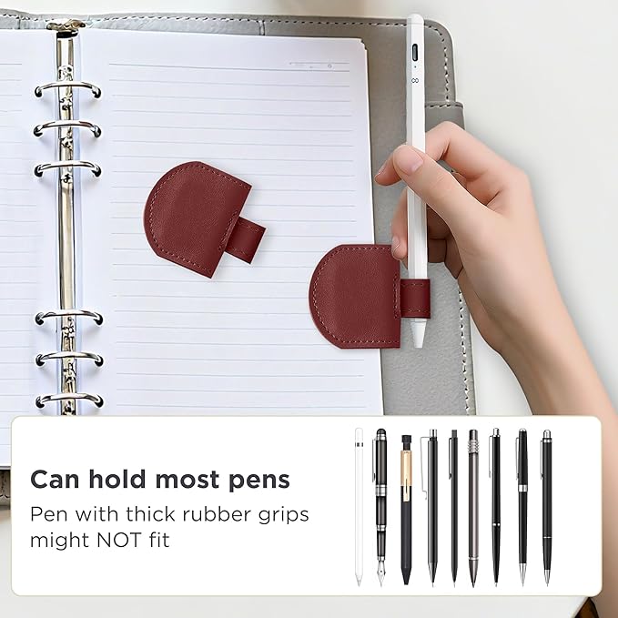 Magnetic Pen Loop Holder, Pencil Holder for Notebooks, Journals, Calendars, PU Leather 3 Pack