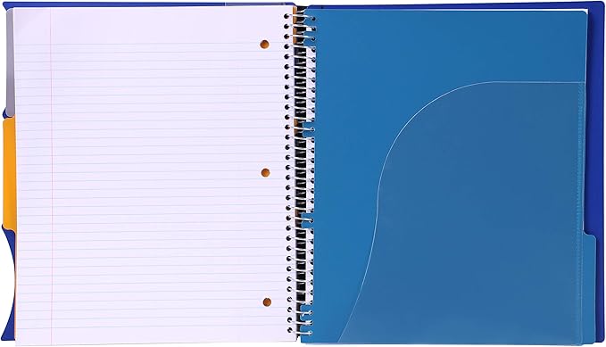 Mintra Office Durable PREMIUM Spiral Notebook, ((Blue, 3 Subject, 8.5in x 11in)), Fabric Covered Coils, No Snags, Removable Adjustable Pocket Dividers, Ruler, Organization, Customizable