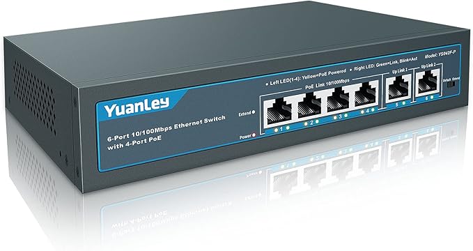 YuanLey 9 Port PoE Switch with 2 Port 10/100Mbps Ethernet Uplink, Unmanaged 11 Port 802.3af/at 120W Power PoE+ 100Mbps Network Switch, Vlan, Extend 250m, Fanless, Rackmount Plug and Play
