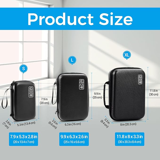 ProCase Hard Travel Electronic Organizer Case for MacBook Power Adapter Chargers Cables Power Bank Apple Magic Mouse Apple Pencil USB Flash Disk SD Card Small Portable Accessories Bag