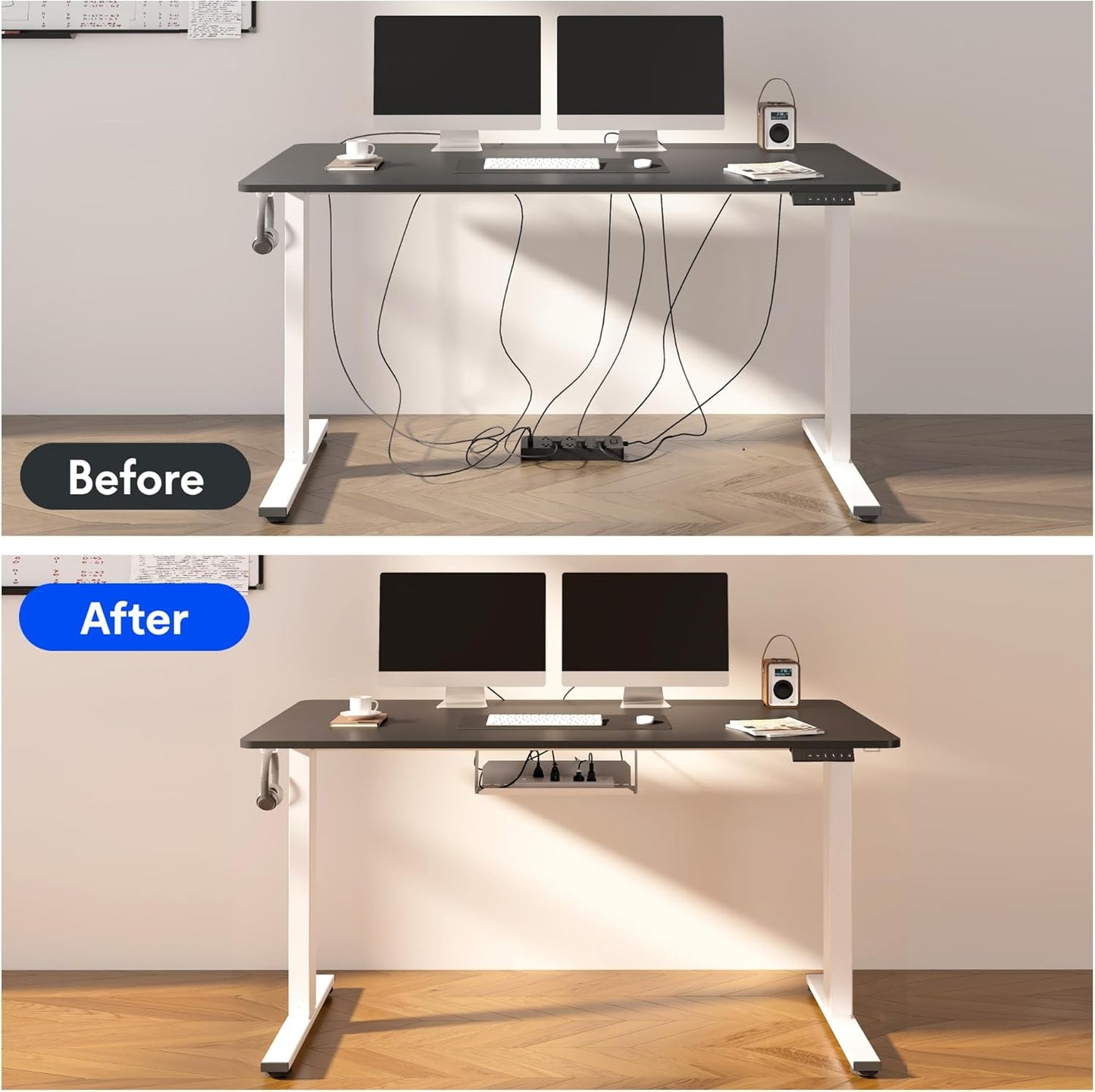 FLEXISPOT EN2 Whole-Piece Standing Desk with Clamp Power Strip, 55 x 28 Electric Stand Up Height Adjustable Desk with Cable Management (White Frame + 55" Mahogany Top, 2 Packages)