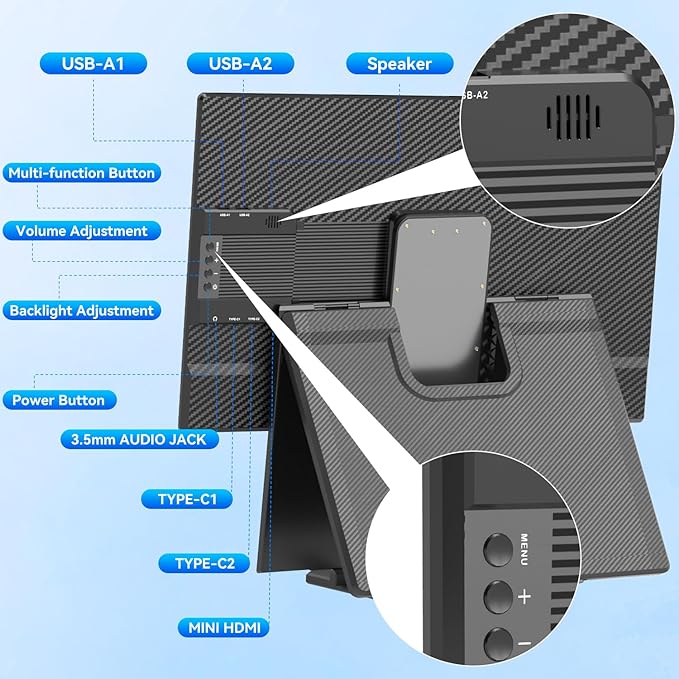 Portable Monitor 23.8" 100Hz for Work Gaming, 1080P FHD IPS Laptop Screen Extender with Rotable Stand & VESA, Laptop Monitor Extender USB-C HDMI Plug-Play for Mac Windows PS4/5 Switch Xbox Phone Pad