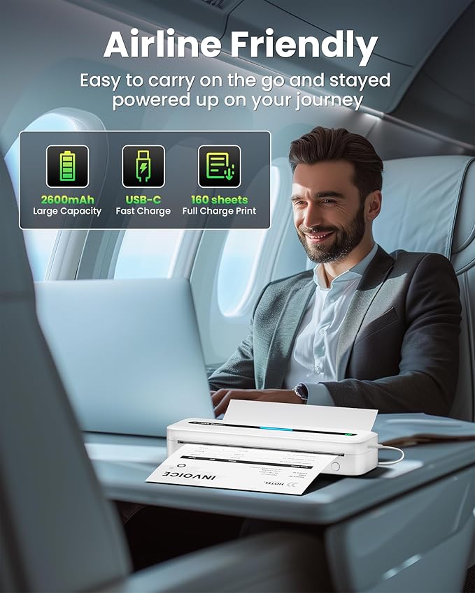 Itari Portable Printer for Travel with Case and 4 Rolls Paper, Inkless Thermal Printer, Support 8.5" x 11" A4 & US Letter, Wireless Compatible with iPhone, Android, Laptop, White