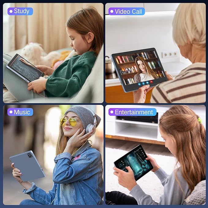 Android Tablet 10 Inch, Android 15 Tablets 2025 for Adults, Octa-Core, 12GB RAM,128GB Storage(2TB Expandable), Large Touch Screen Tablet with 10H Battery Life,WiFi & Bluetooth 5.0,Gray Blue