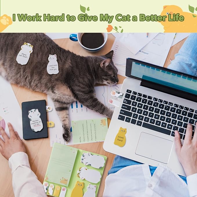 Hommie Cat Sticky Notes Set, Cute Sticky Note Animal Divider Tabs Bundle Writing Memo Pads Page Marker, Sticky Notes Pads for Cat Lovers Kids Office School Supplies Creative Gifts