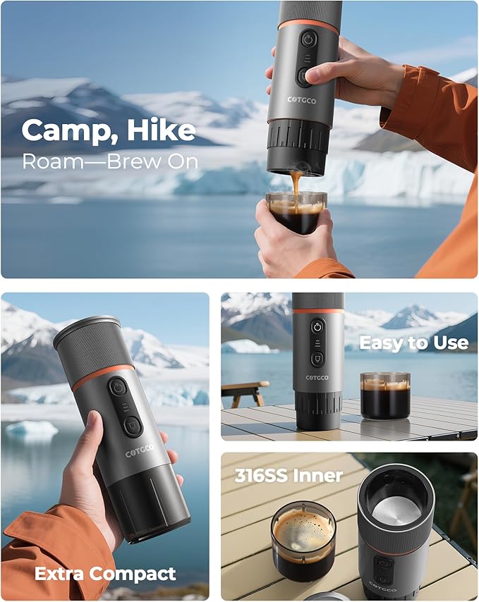 Portable Espresso Coffee Maker, Travel Coffee Maker for Camping, 20 Bar Self‑Heating Rechargeable with USB-C, with NS Capsule for Car/Travel/Camping