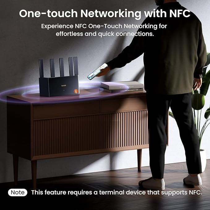 Tenda BE3600 Dual Band WiFi 7 Router (RE3L)– 3x1G Ports, Easy Setup, Security Protect, Parental Control, Access Point Mode, Vertical Design, MLO, VPN, NFC