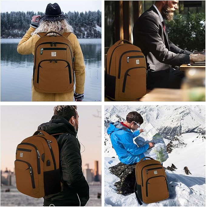 Laptop Backpack,Business Travel Anti Theft Slim Durable Laptops Backpack with USB Charging Port,Water Resistant College Computer Bag for Women & Men Fits 15.6 Inch Laptop and Notebook-Brown