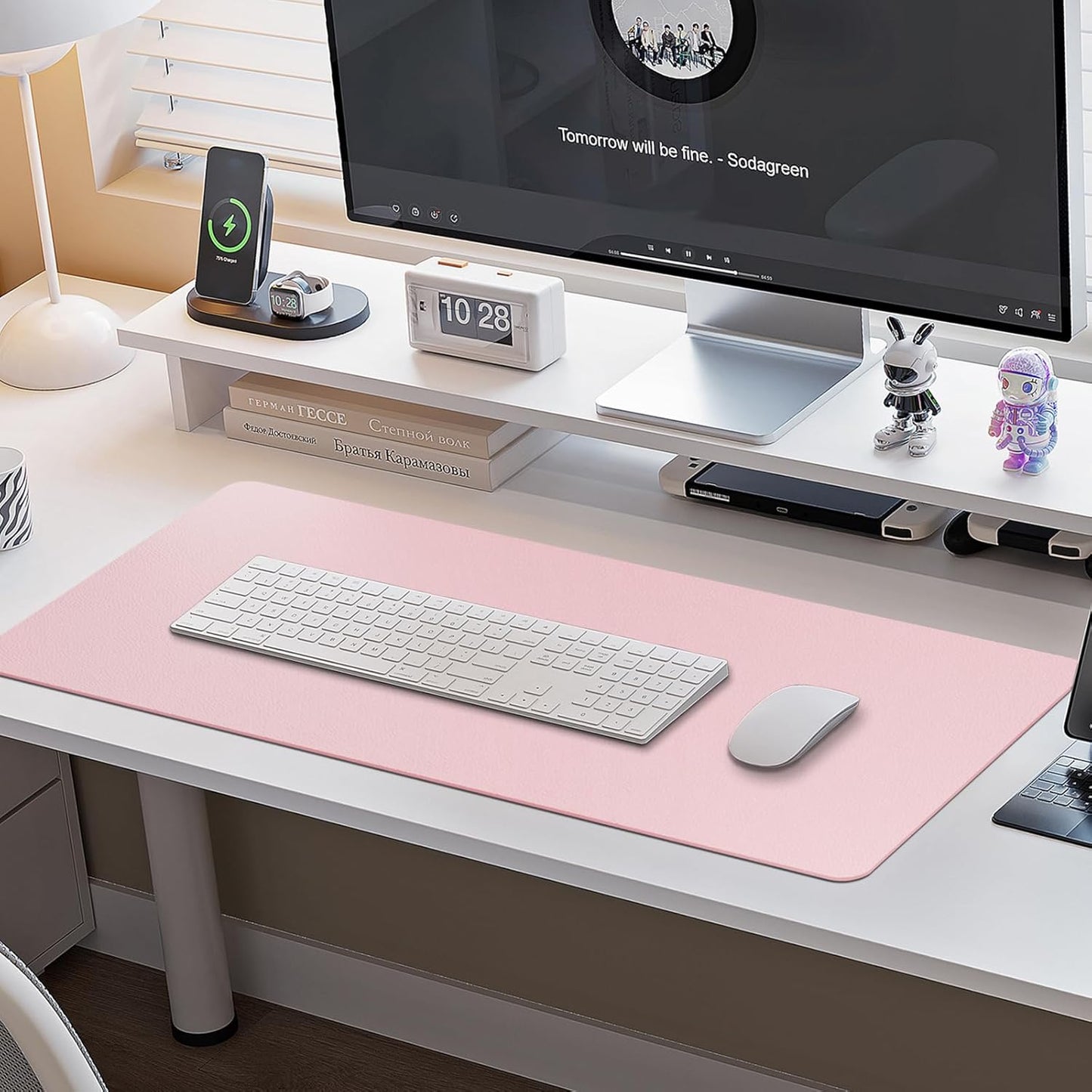 Boutilon Leather Desk Pad Protector,Non-Slip Mouse Pad,Laptop Desk Pad,Office Mouse Mat,Waterproof Leather Desk Blotter,Desk Writing Pad for Office and Home (XL-Light Pink,35.4"x 15.7")