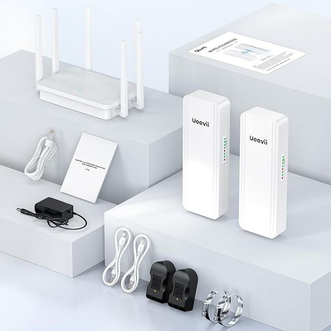 UeeVii Dual-Band Wireless Bridge Router Kit | 2.4G 5.8G WiFi Bridge | 5KM Point to Point Wireless Bridge Outdoor Network Starlink Extender for Barn/Shop | IP65 Weatherproof | Plug & Play