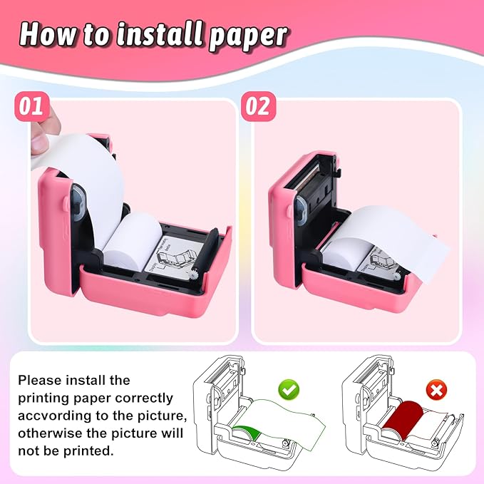 Kids Camera Instant Print, Christmas Birthday Gifts for Girls Boys Age 3-12,HD Selfie Kids Digital Camera, Portable Travel Toy for 3 4 5 6 7 8 9 10 Year Old Girls (Pink)