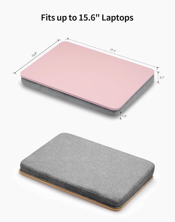 Lap Desk with Pillow Cushion, Portable Laptop Bed Desk, Fits up to 15.6 inch Laptop, Lap Stand for Bed & Couch & Carpet, Book Tablet/Drawing Board - Pink
