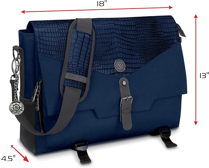 ENHANCE Collector's Edition RPG Player's Essentials DND Bag - Dragon Hide Exterior Messenger Bag Fits 2-4 Books, Binders, Dice & Accessories, with 17 inch Laptop Slot, Battlemap Straps (Dragon Blue)