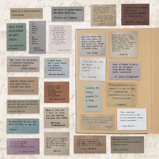 LakoArt 300 Pieces Non-repetitive Retro Typewriter Style Motivational Quote Stickers, Inspirational Vintage Journaling Stickers, Famous Words Scrapbook Sticker for Planner Bullet Junk Journal Laptop