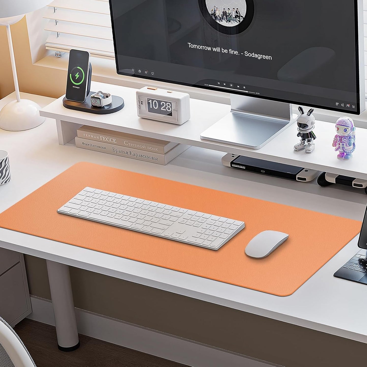 Boutilon Leather Desk Pad Protector,Non-Slip Mouse Pad,Laptop Desk Pad,Office Mouse Mat,Waterproof Leather Desk Blotter,Desk Writing Pad for Office and Home (S-Orange,24"x 14")