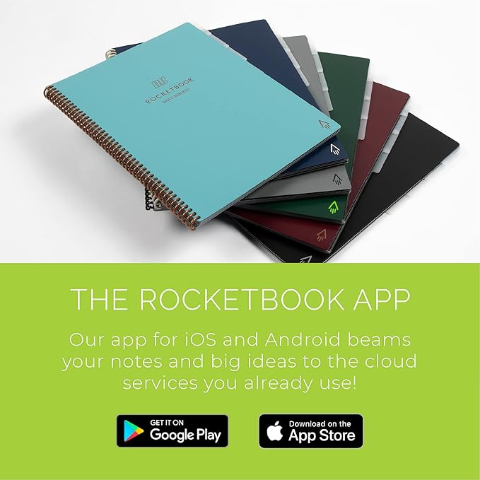 Rocketbook Multi-Subject Reusable Smart Notebook, Letter Size 8.5x11, Teal - Lined Pages, Contains Dividers for School Subject Notes, App-Connected, Erasable, Durable Cover, Ideal for Class Notes
