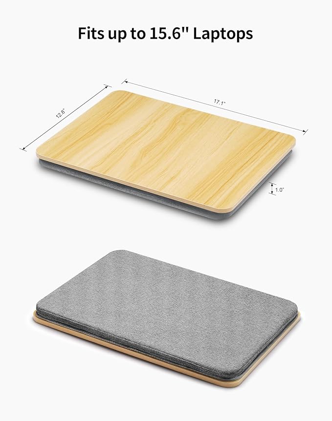 Portable Lap Laptop Desk with Pillow Cushion, Fits up to 15.6 inch Laptop, Lap Stand for Bed & Couch & Carpet, Book Tablet/Drawing Board/Computer Laptop Stand - Light Brown Wood