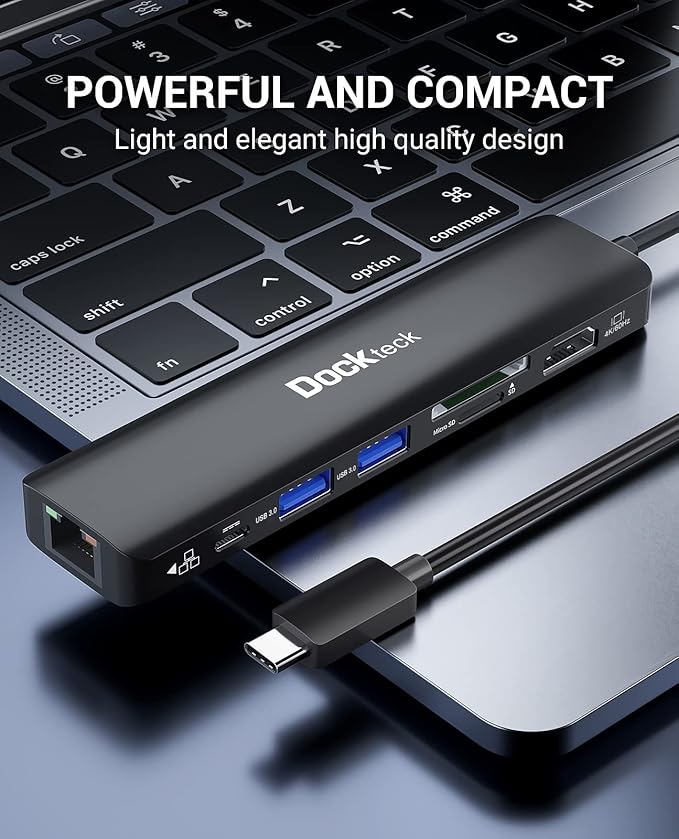 USB C Hub 4K 60Hz, Dockteck 7-in-1 USB C PD Ethernet Hub Dongle with 4K 60Hz HDMI, 1Gbps Ethernet, 100W PD, 2 USB 3.0, SD/Micro SD for MacBook Air/Pro M1 2020, iPad Pro 2021, iPad mini 6 and More