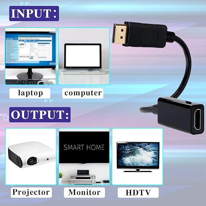 Chuangdi 20 Pack DisplayPort to HDMI Adapter Uni-Directional DP to HDMI Display Cable Male to Female for Standard DP Port Computer Laptops 4K Transfer Projector Monitor TV Screen Converter