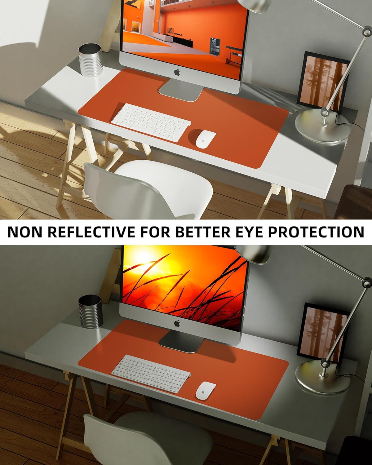 Leather Desk Pad Protector,Mouse Pad,Office Desk Mat, Non-Slip PU Leather Desk Blotter,Large Desk mat,Waterproof Keyboard mat for Office/Home/Decor (Orange,35" x 17")