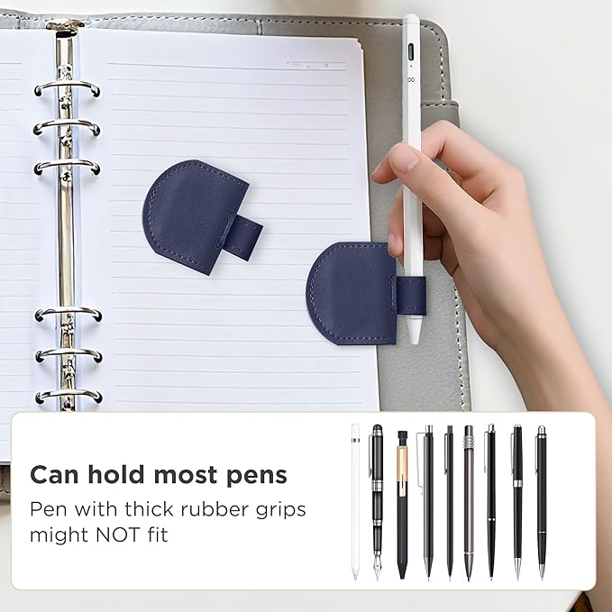 Magnetic Pen Loop Holder, Pencil Holder for Notebooks, Journals, Calendars, PU Leather 3 Pack