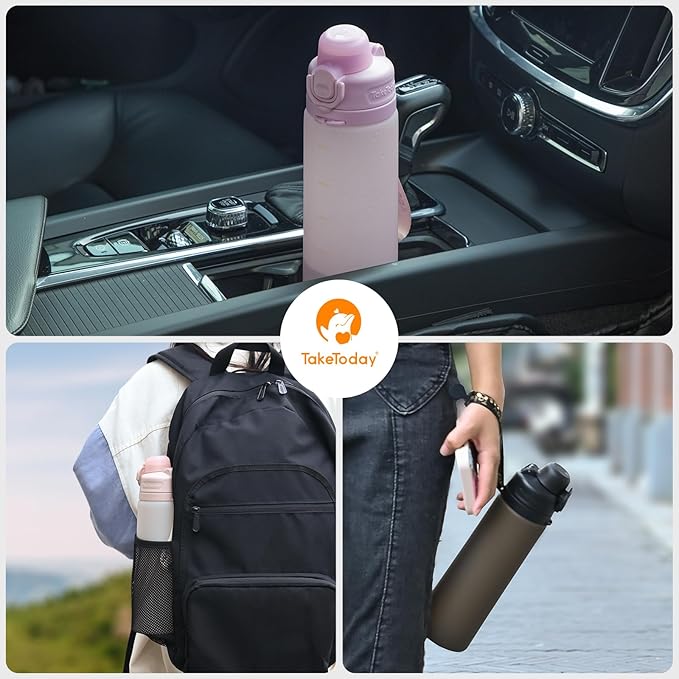 TakeToday Collapsible Water Bottles 20oz, Leak Proof, BPA-Free, Foldable Silicone Travel Water Bottle with Straw Strap for Cycling, Hiking, Outdoors