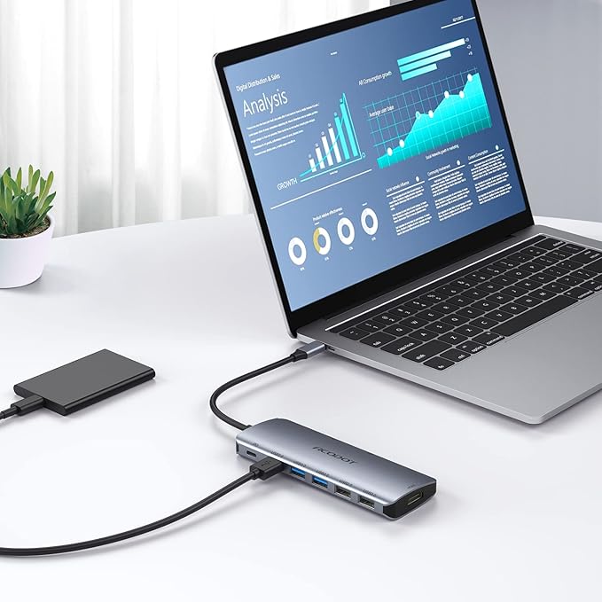 USB C Hub, Acodot 9 in 1 Type C Hub Adapter Portable Docking Station Aluminum Dongle Compatible with MacBook Pro/Thunderbolt 3 Laptops of Type C Devices, with 4K HDMI/ 5 USB Ports/ 100W PD/SD/TF