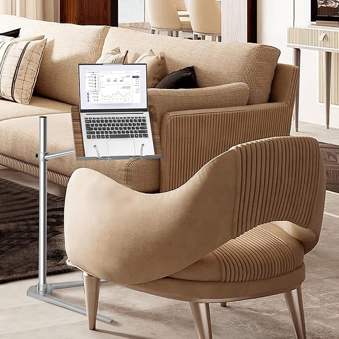 Shikha Book Stand for Reading, Hands-Free Holder for Laptop Phone Tablet with Wooden Pad, Rotated and Liftted Metal Support, 2 Spring Clips.