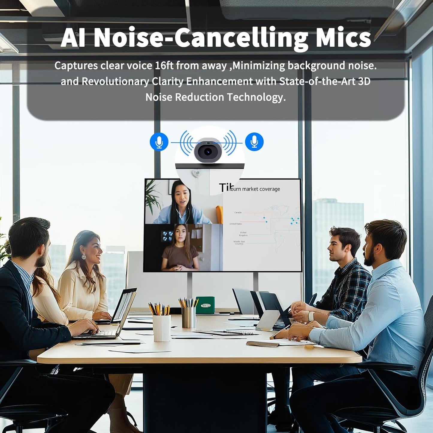 Interactive Whiteboard, TIBURN 55" S2 4K UHD Smart Whiteboard with TIBURN HQ Eyes S2 Auto Framing Camera, Rotating Adaptive Smart Board, Digital Board for Home and Business with Stand