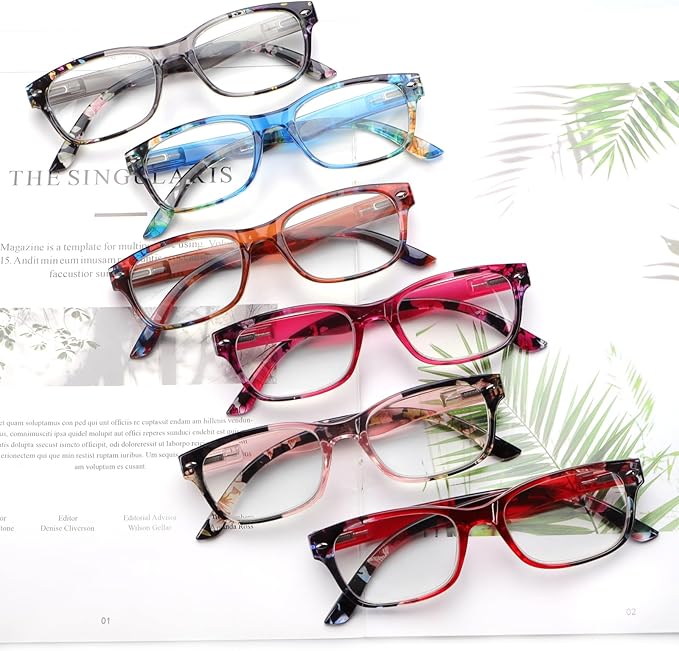 6 Pack Reading Glasses for Women Men Blue Light Blocking Spring Hinge Computer Readers, Anti Eyestrain/Glare
