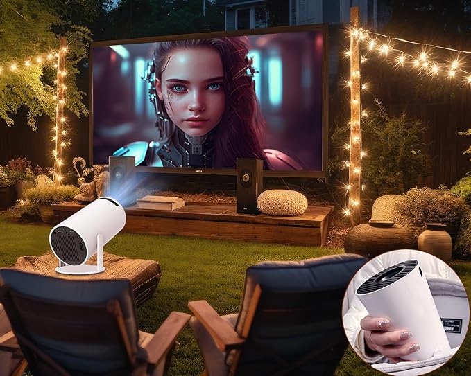 HY300PRO Mini Projector with Wifi and Bluetooth, Portable Projector 4K Support, Auto Keystone, Air Mouse Remote, Voice Control, 180 Degree Rotation Smart Proyector for Outdoor/Bedroom/Movie